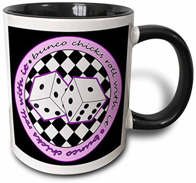

3dRose mug_28495_4 Bunco Chicks Roll with It Purple and Black Two Tone Black, 11 oz, Black/White Ceramic Mug(60 ml)