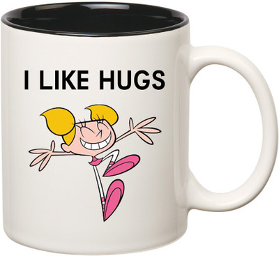 

HuppmeGift Hugs Inner Black Ceramic Mug(350 ml), Black;white