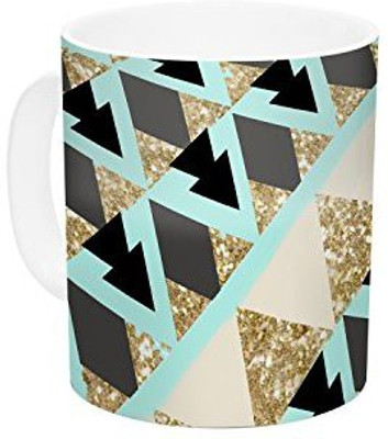 

Kess InHouse InHouse Nika Martinez Glitter Triangles in Gold and Teal Blue Brown Ceramic Coffee, 11 oz, Multicolor Ceramic Mug(60 ml)