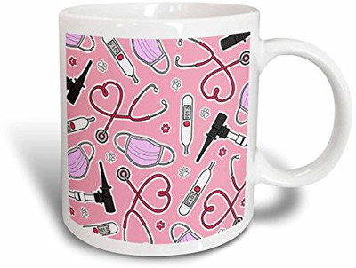 

3dRose mug_172117_1 Cute Veterinarian or Veterinary Technician Love Pattern Pink Ceramic, 11 oz, White Ceramic Mug(60 ml)