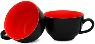 

Caffeine Black and Red Elegant Glossy Cup (4.5d, 3h) Ceramic Mug(350 ml, Pack of 2)
