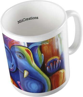 

MiiCreations Printed Ganesha Painting Ceramic Mug(325 ml), Multicolor