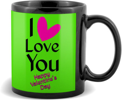 

SKY TRENDS I Love You With Pink Heart Black Coffee Valetine's Ceramic Mug(320 ml)
