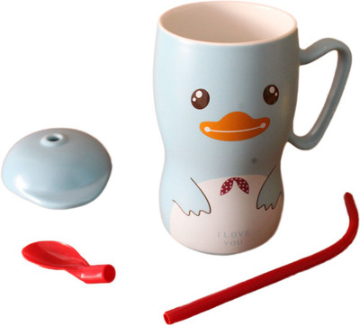 GeekGoodies Animal Large Design With Cap Style Lid Coffee Milk Ceramic Mug(410 ml), Blue