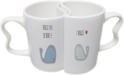 

Ucard Whale Proposal Love CoupleMug Set Bone China, Ceramic, Porcelain Mug(325 ml, Pack of 2), Multicolor