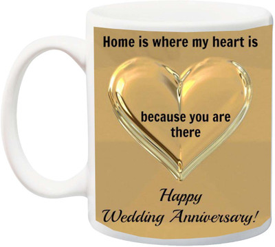 

ME&YOU Gift for Husband/Wife On Anniversary;Home Is Where My Heart, Because You Are There With 3D Heart Printed Ceramic Mug(325 ml), Multicolor