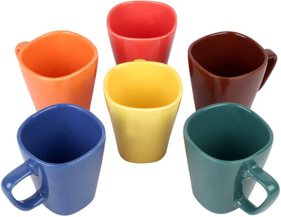

PFUMART PFUM0013 Ceramic Mug(200 ml, Pack of 6), Multicolor
