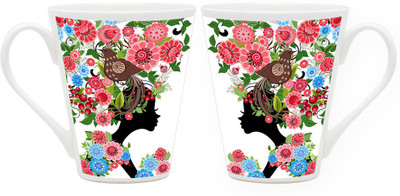 

Homesogood Bird And The Floral's Ceramic Mug(355 ml, Pack of 2)