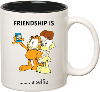

HuppmeGift Friendship is Selfie Inner Black Ceramic Mug(350 ml), Black;white