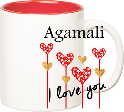 

Huppme I Love You Agamali Inner Red (350 ml) Ceramic Mug(350 ml), Red;white