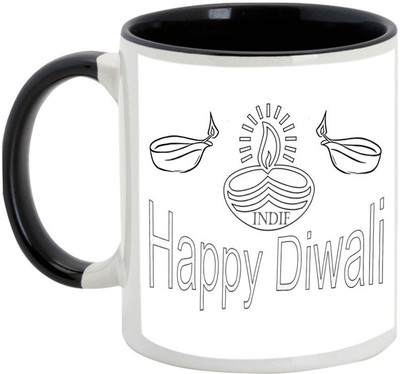 

AllUPrints Diwali Gifts - Lets Together Enjoy The Festival Of Lights Ceramic Mug(325 ml), Black