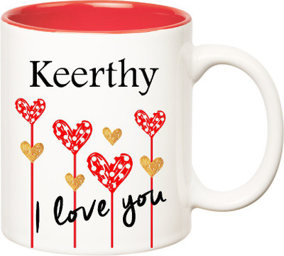 Huppme I Love You Keerthy Inner Red (350 ml) Ceramic Mug(350 ml), Red;white
