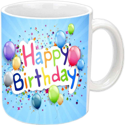 Raj Laxmi colourfull balloons b'day white Ceramic Mug(350 ml)