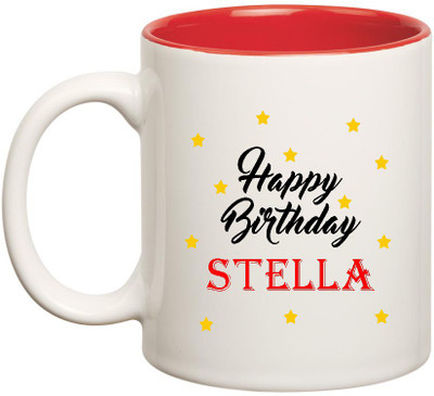 

Huppme Happy Birthday Stella Inner Red Ceramic (350ml) Ceramic Mug(350 ml), Red;white