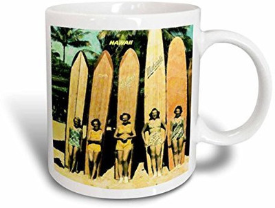 

3dRose 5 Vintage Ladies in Hawaii with Surf Boards Ceramic, 15-Ounce Ceramic Mug(60 ml), Multicolor