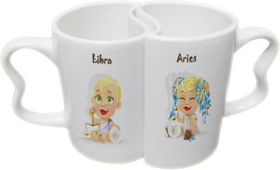 

Ucard Libra and Aries Zodiac Sign Couple Bone China, Ceramic, Porcelain Mug(325 ml), Multicolor
