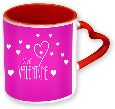 

Heyworlds Happy Valentine Day Gifts Heart Shape Red Color with Handle 52 Ceramic Mug(325 ml), Multicolor