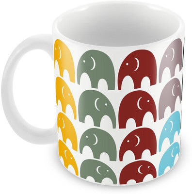 

Tuelip Beautiful Printed Colourfull Elephant Pattern for Tea And Coffee Ceramic Mug(350 ml), Multicolor