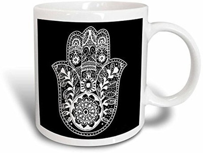 

3dRose mug_200820_1 Black and White Hamsa Ceramic, 11-Ounce Ceramic Mug(60 ml)