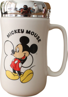

GeekGoodies Cartoon Mickey Mouse Coffee Milk Cup With Leakproof Cap Ceramic Mug(340 ml), White