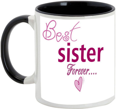 

AllUPrints Gift For Bahiya Dooj/ Brother/ Sister - Best Sister Forever Black Ceramic Mug(325 ml)