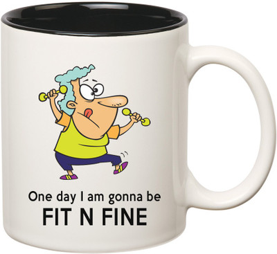 

HuppmeGift Fit N FineInner Black Ceramic Mug(350 ml), Black;white