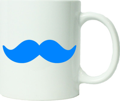 

Maison N Mode Sky Blue Mustache Coffee Ceramic Mug(330 ml), Multicolor