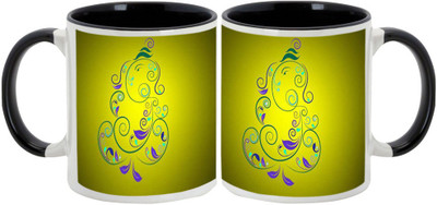 

AllUPrints Gifts For Deepawali - Diwali Lord Ganesha Combo Design 9 (2s) Ceramic Mug(325 ml, Pack of 2), Black