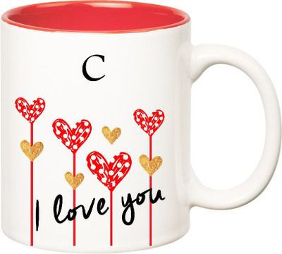 

Huppme I Love You C Inner Red (350 ml) Ceramic Mug(350 ml), Red;white