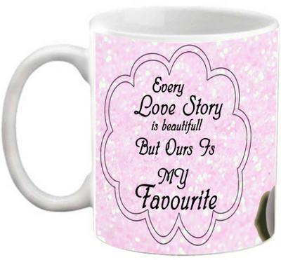 EFW PENGUIN EVERY LOVE STORY IS BEAUTIFUL PINK THEME PRINTED Ceramic Mug(325 ml) available at flipkart for Rs.238