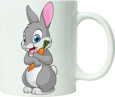 

Maison N Mode Cute Sit Bunny Cartoon Coffee Ceramic Mug(330 ml), Multicolor