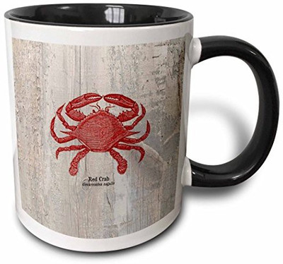 

3dRose Red Crab on Wood-Beach Themed Art-Fish Two Tone Black, 11 oz, Black/White Ceramic Mug(60 ml), Multicolor