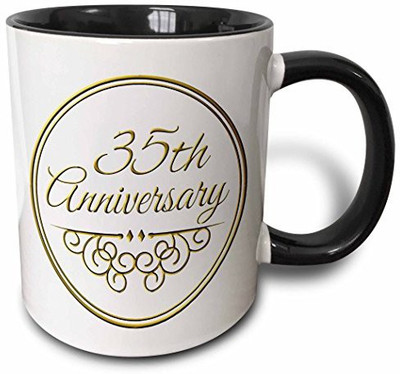 

3dRose mug_154477_4 35Th Anniversary Gift Gold Text for Celebrating Wedding Anniversaries 35 Years Married Together Two Tone Black, 11 oz, Black/White Ceramic Mug(60 ml)