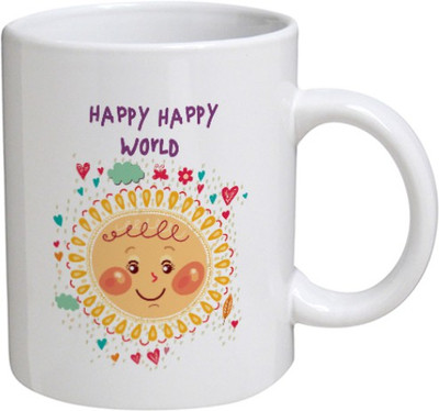 

My Bestow Happy Happy World - MyBestow White Plain Coffee Ceramic Ceramic Mug(320 ml), Multicolor