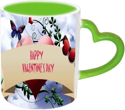 

Raj Laxmi Butterfly Love Green Handle Valentine Ceramic Mug(350 ml)