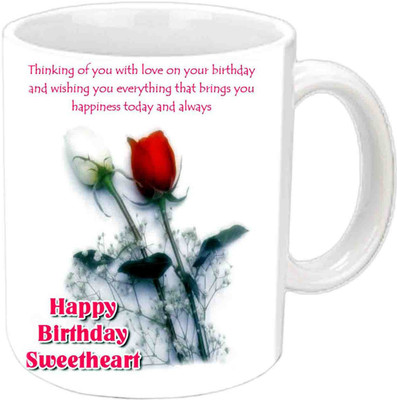 

Raj Laxmi Beautiful White Rose Happy B'day White ceramic mug Ceramic Mug(3.5 ml)