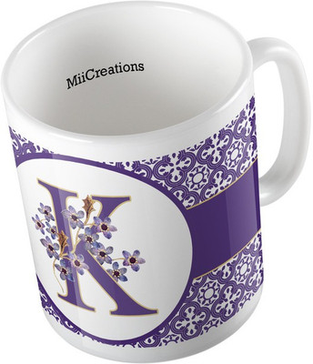 

MiiCreations Printed Alphabet Letter "K" Ceramic Mug(325 ml), Multicolor