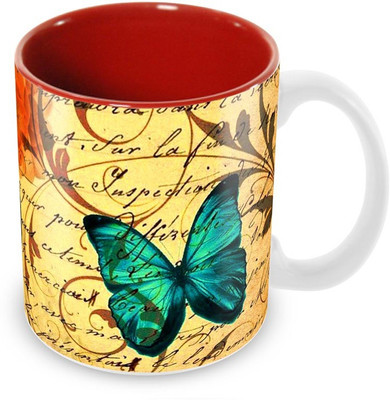 

Tuelip IC-FloralVintageButterfly Ceramic Mug(350 ml), Multicolor