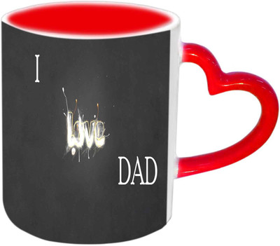 

Raj Laxmi I Love Dad With Nikce Design Red Heart Handle Ceramic Mug(350 ml)