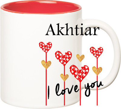 

Huppme I Love You Akhtiar Inner Red (350 ml) Ceramic Mug(350 ml), Red;white