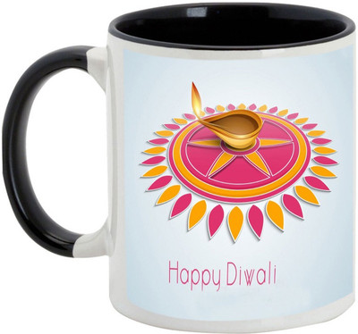 

AllUPrints Gifts For Diwali - Three Dimensional Deepawali Art Ceramic Mug(325 ml), Black