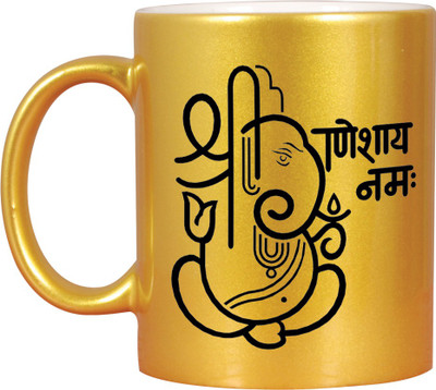

Huppme Shree Ganeshaaye namah Golden Ceramic Mug(350 ml), Gold