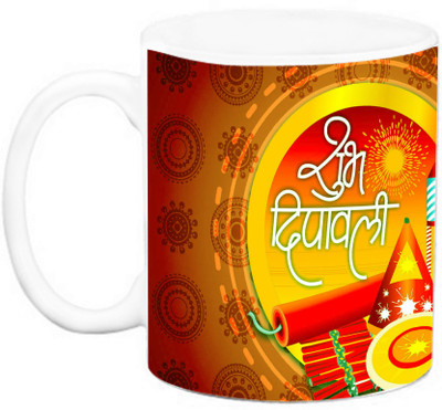 

EFW Happy Diwali Shubh Deepawali Red Firecracker Theme Ceramic Mug(325 ml)