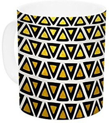 

Kess InHouse InHouse Pom Graphic Design Aztec Triangles Gold Yellow Black Ceramic Coffee, 11 oz, Multicolor Ceramic Mug(60 ml)