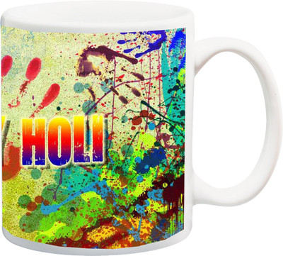 

ME&YOU Gift for Holi;Happy Holi colorfull HD printed Ceramic Mug(325 ml), Multicolor