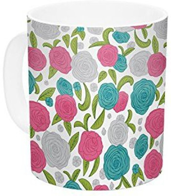 

Kess InHouse InHouse Emma Frances Vintage Bright's Teal Pink Ceramic Coffee, 11 oz, Multicolor Ceramic Mug(60 ml)