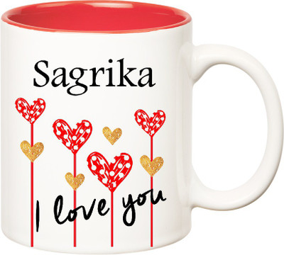 Huppme I Love You Sagrika Inner Red (350 ml) Ceramic Mug(350 ml), Red;white