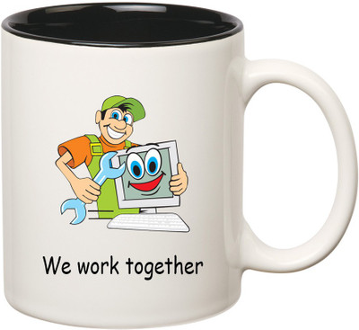 

HuppmeGift Computer Inner Black Ceramic Mug(350 ml), Black;white