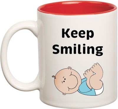 HuppmeGift Keep Smiling Inner Red Ceramic Coffee Mug(350 ml)