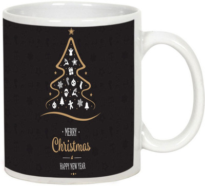 

AllUPrints Merry Christmas And Happy New Year Ceramic Mug(325 ml), White